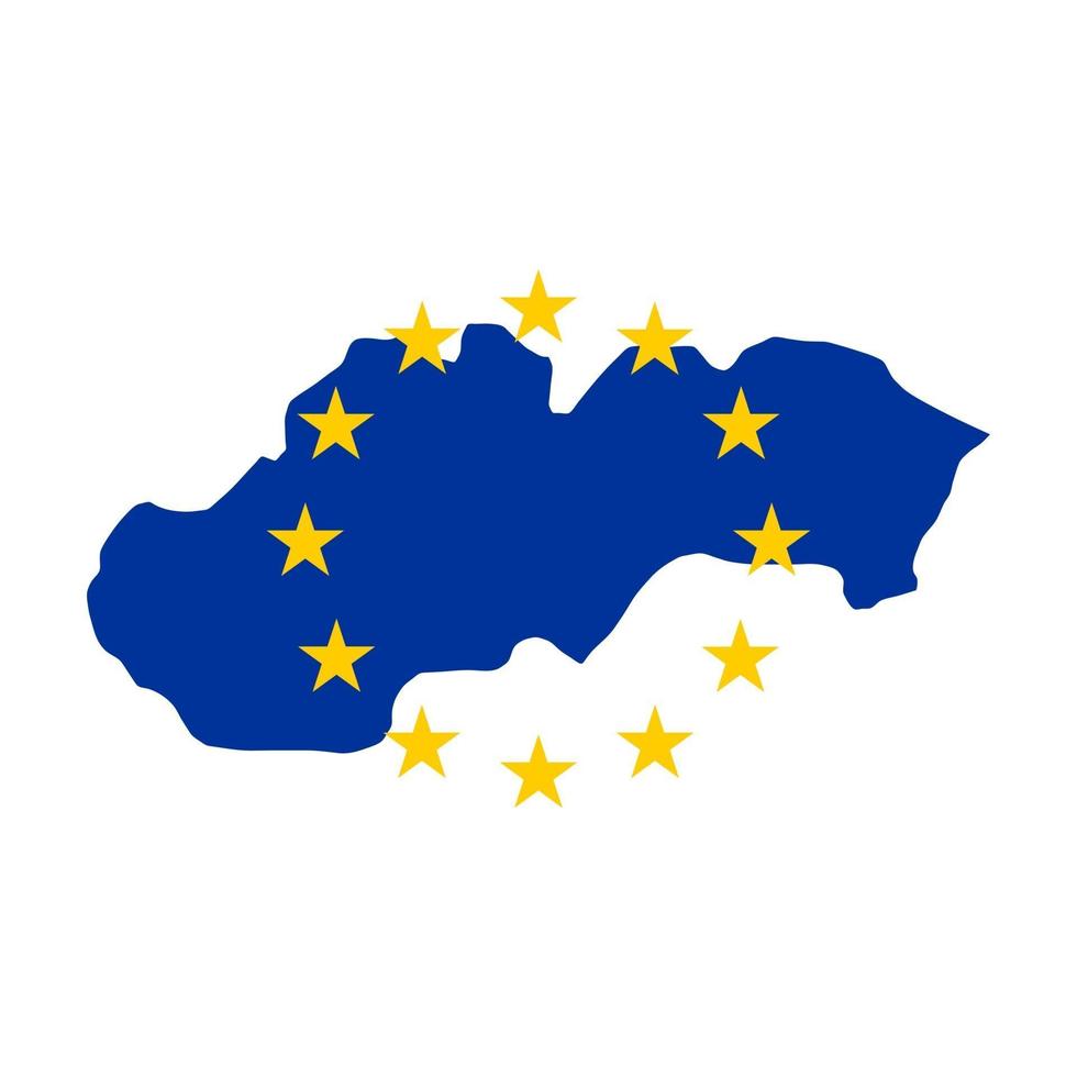 Mapa de Eslovaquia con la bandera de la unión europea aislado sobre fondo blanco. vector