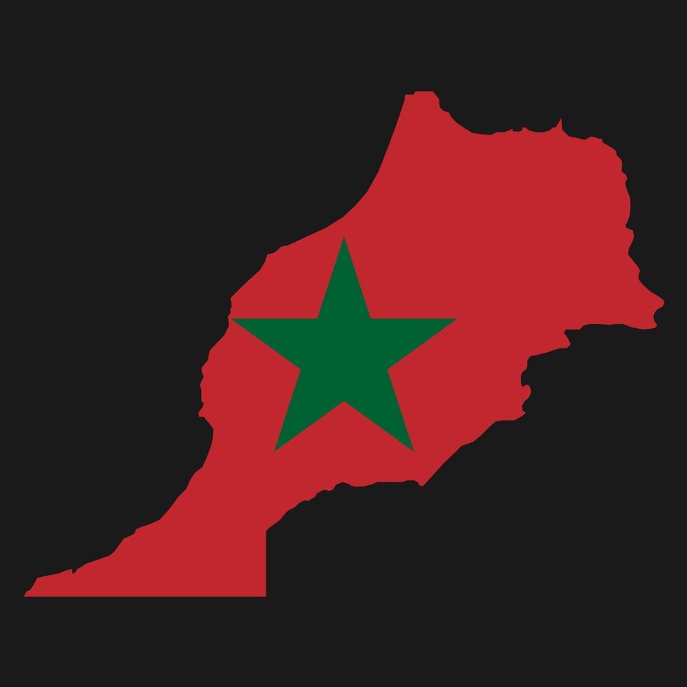 Marruecos mapa silueta con bandera sobre fondo negro vector
