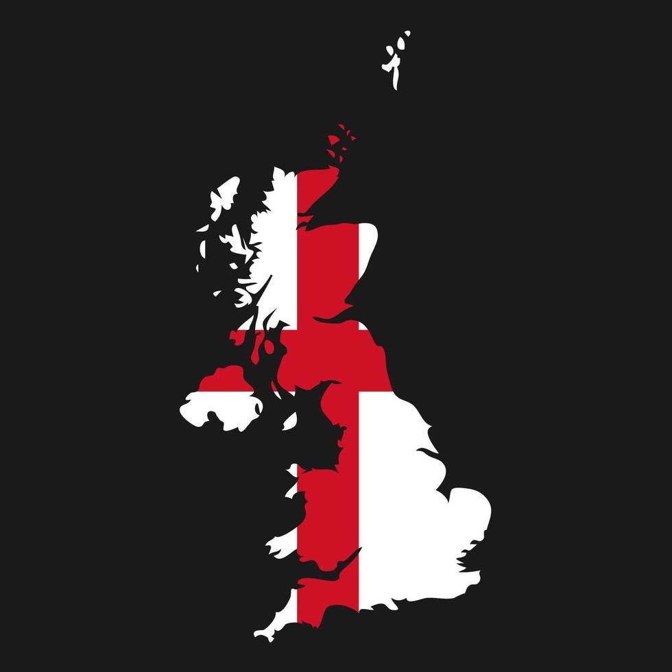 Inglaterra mapa silueta con bandera sobre fondo negro vector