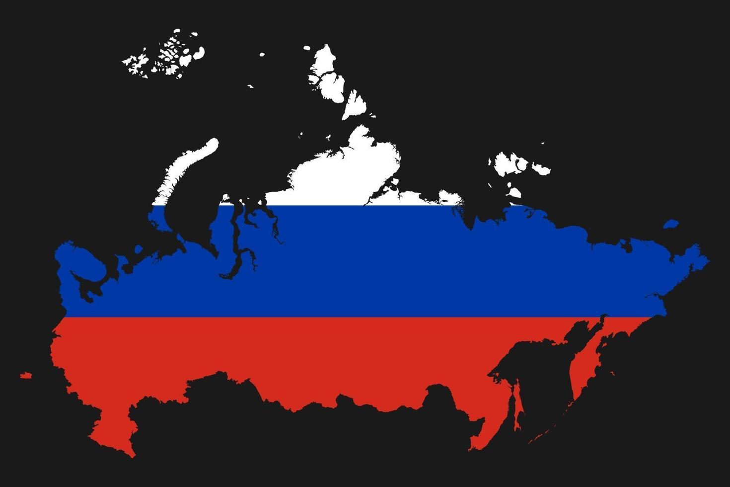 Rusia mapa silueta con bandera sobre fondo negro vector