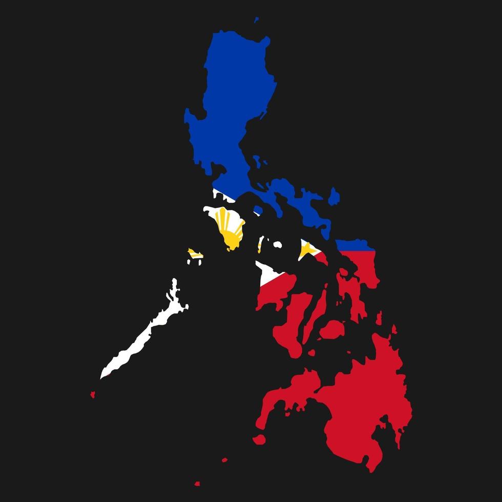 Filipinas mapa silueta con bandera sobre fondo negro vector