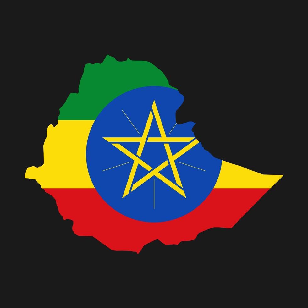 Etiopía mapa silueta con bandera sobre fondo negro vector