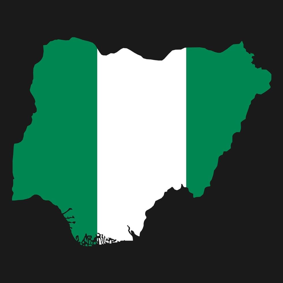 Nigeria mapa silueta con bandera sobre fondo negro vector