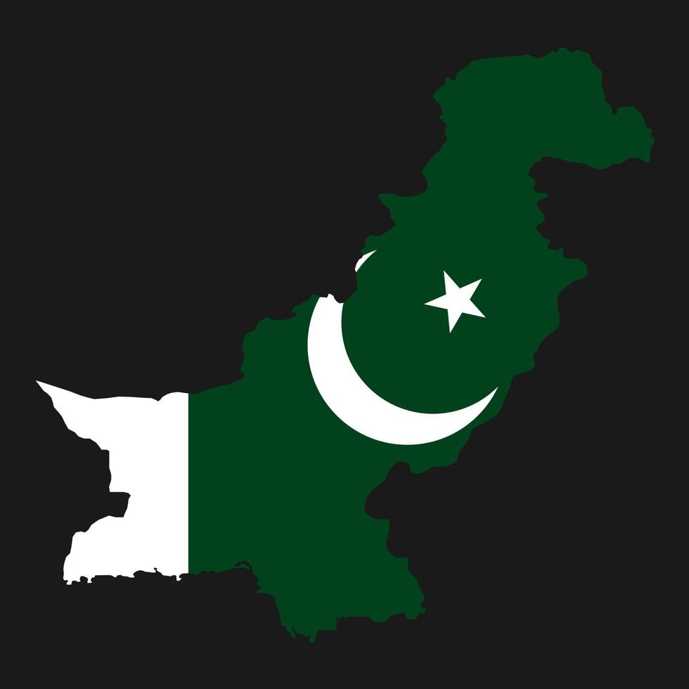 Pakistán mapa silueta con bandera sobre fondo negro vector