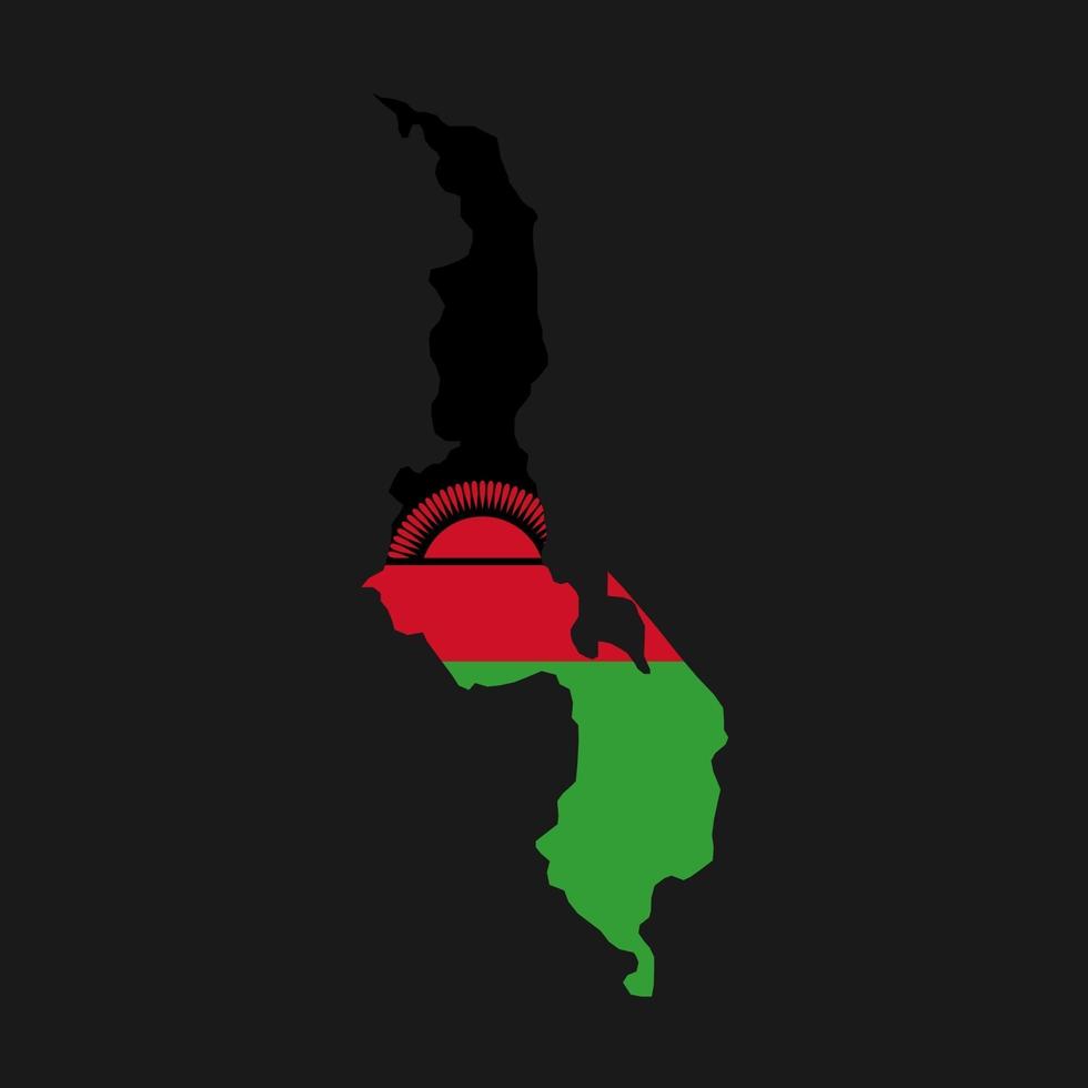 Malawi map silhouette with flag on black background vector