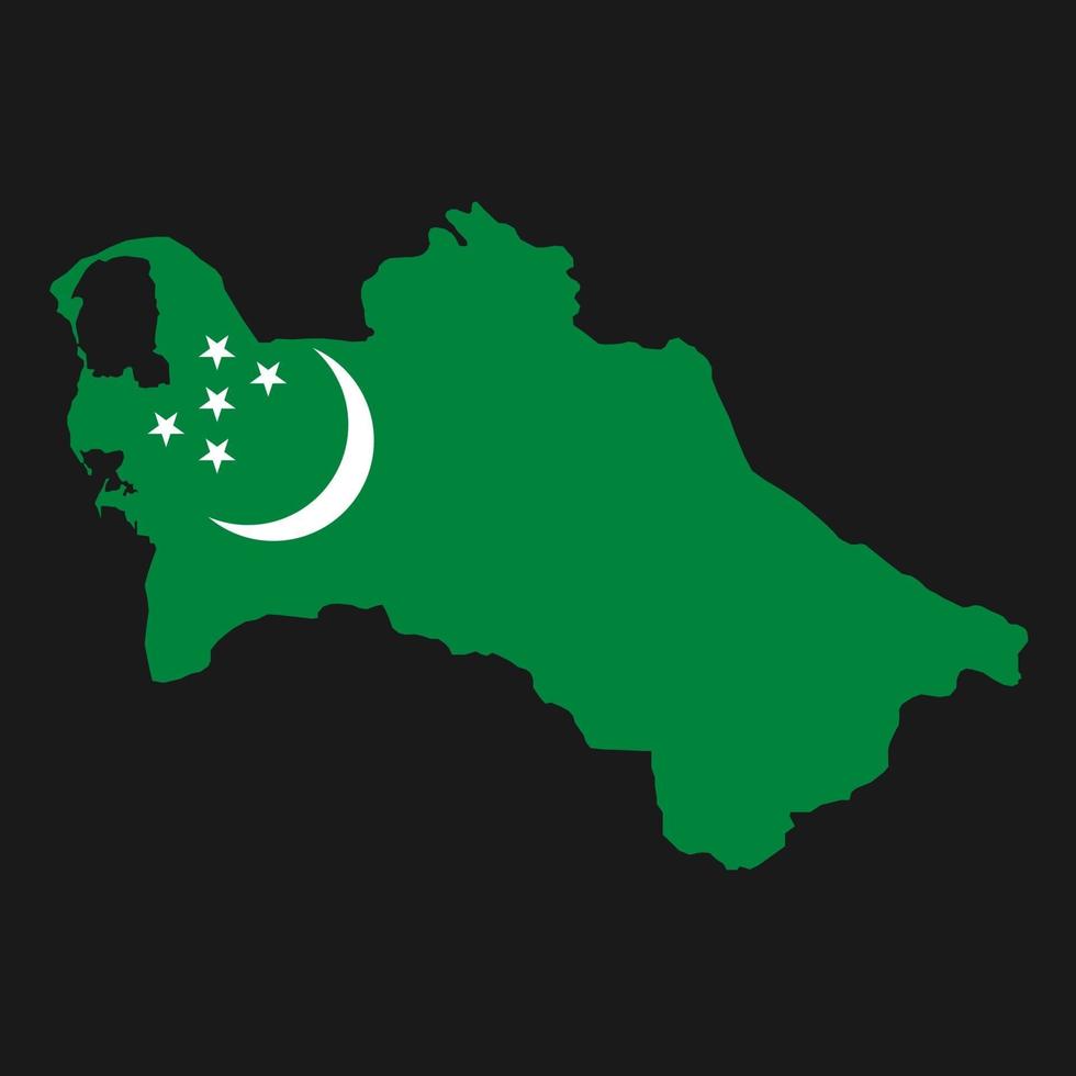 Turkmenistán mapa silueta con bandera sobre fondo negro vector