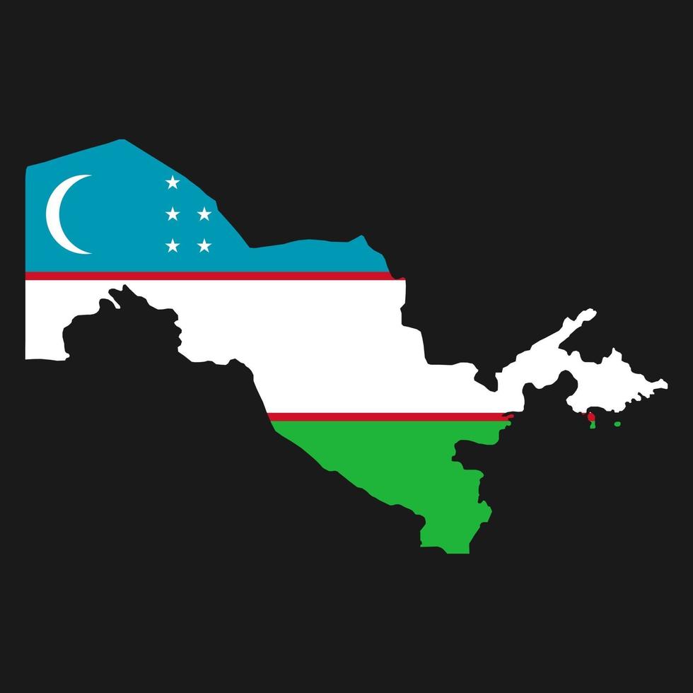 Uzbekistán mapa silueta con bandera sobre fondo negro vector