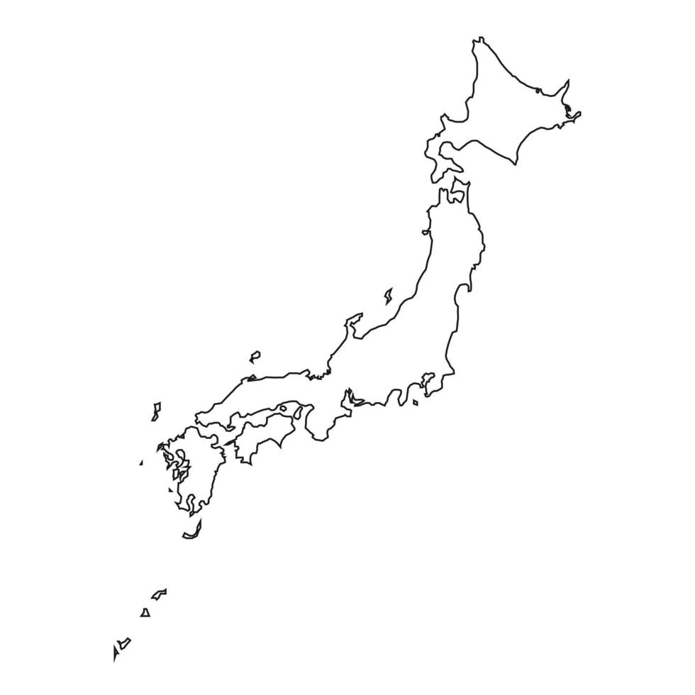 mapa de japón muy detallado. silueta aislado sobre fondo blanco. vector