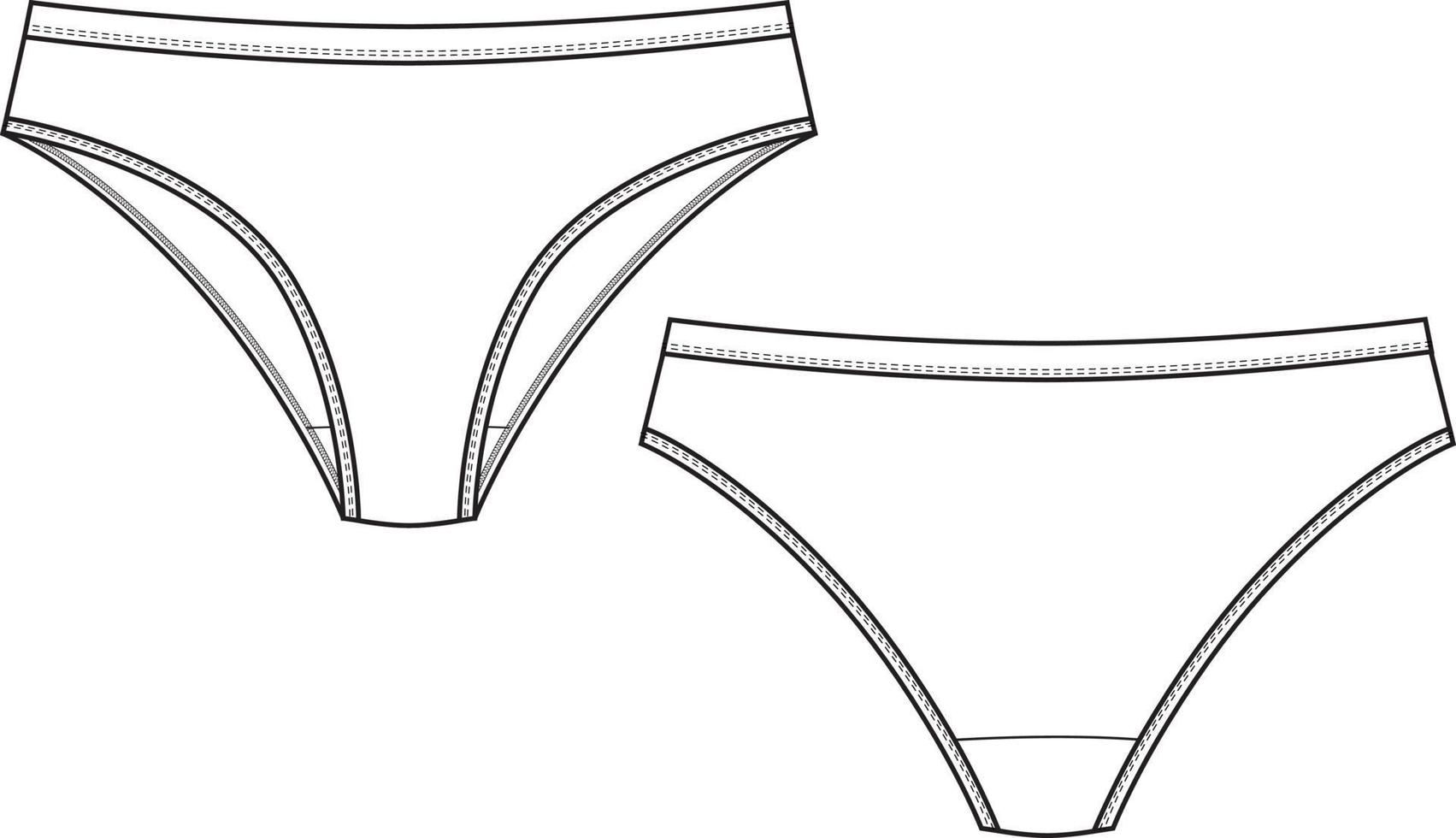 Tanga underwear technical. Cheeky panty flat fashion sketch vector
