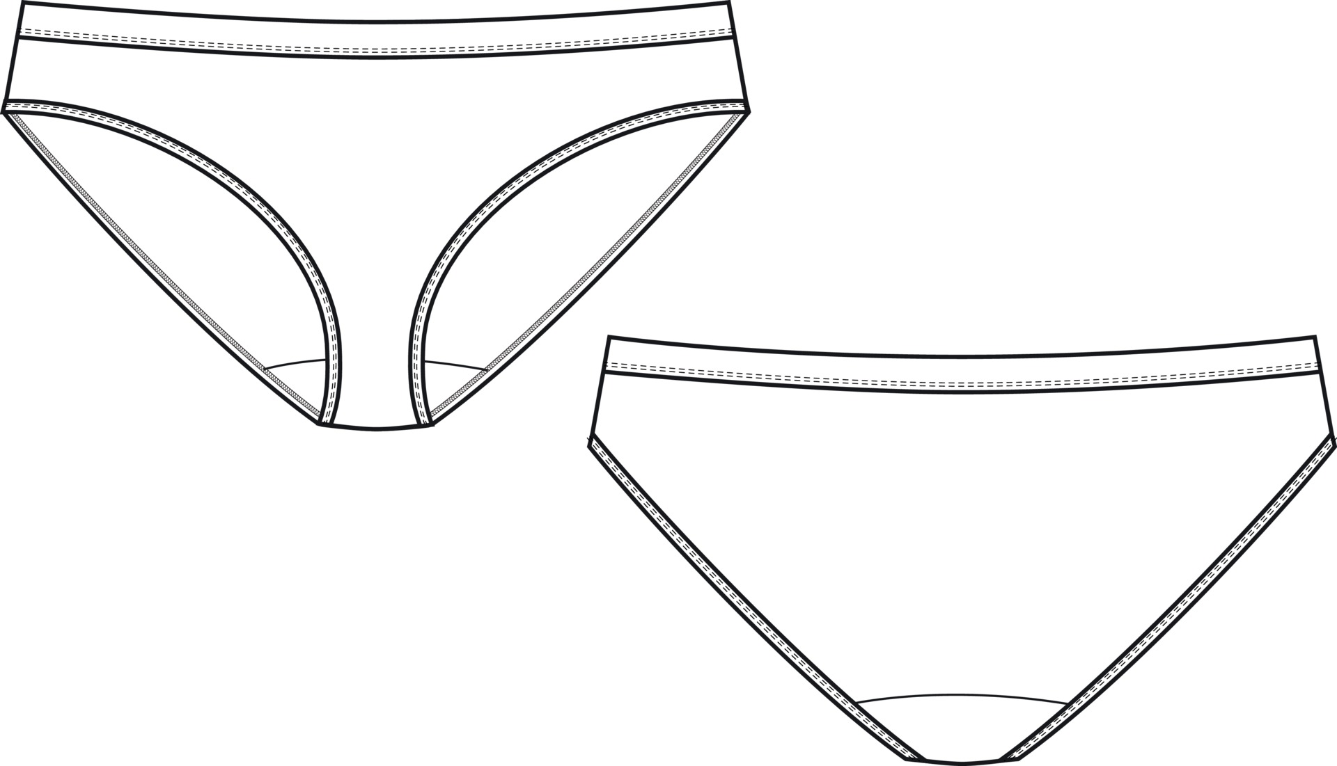 Bikini underwear technical illustration. Brief panty fashion sketch