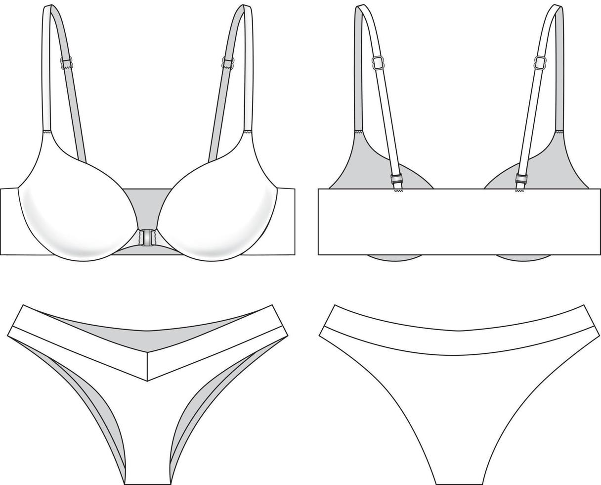 Underwear set illustration. Editable bra and cheeky panty flat sketch vector