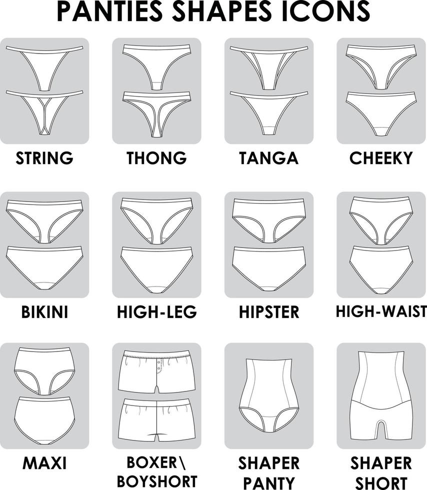 iconos de ropa interior bragas. tanga tanga tanga descarado bikini hipster maxi vector