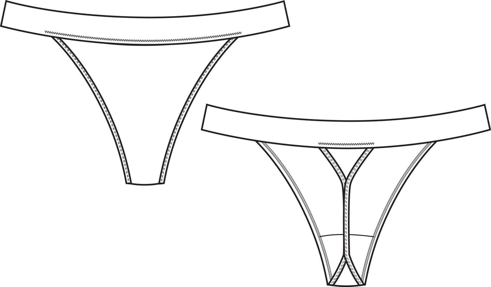 Thong underwear sketch. String panty flat fashion illustration 3331039