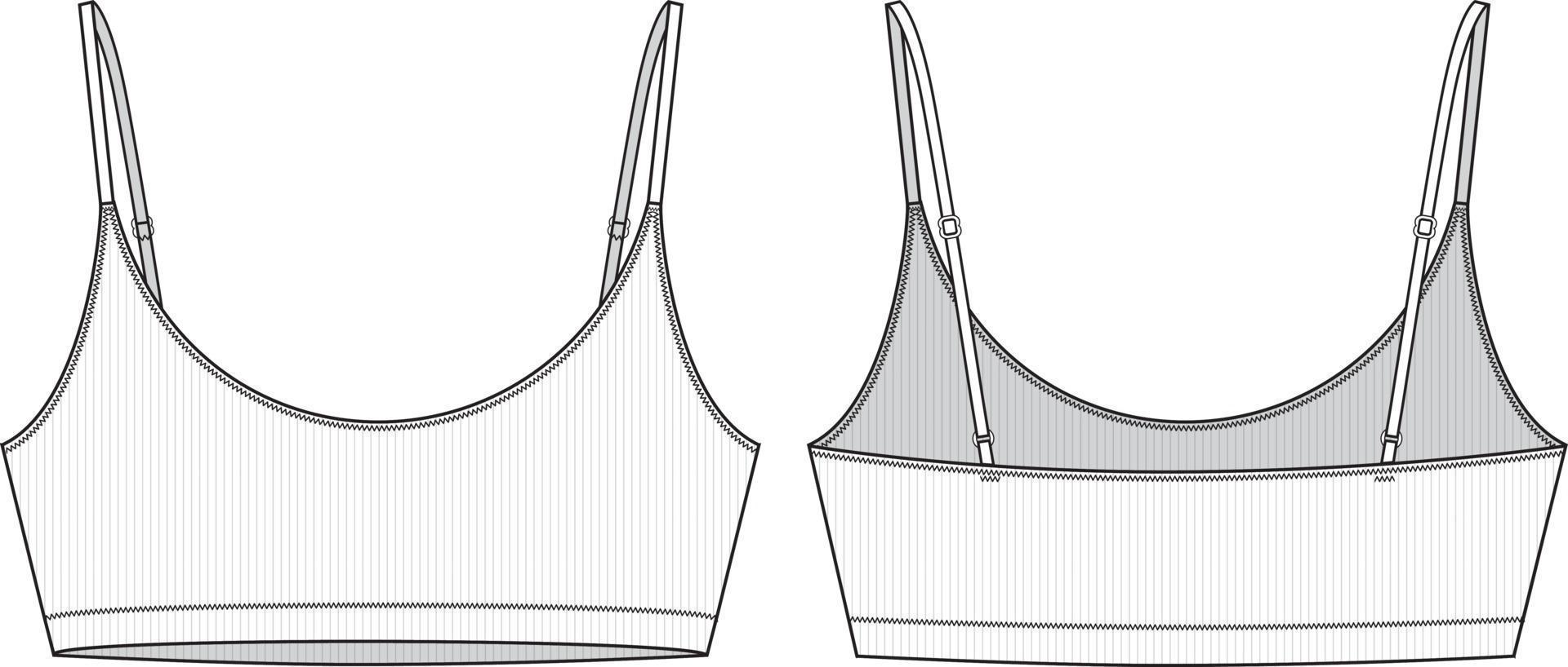 Ilustración técnica de bralette rib. boceto de moda plana sujetador editable vector