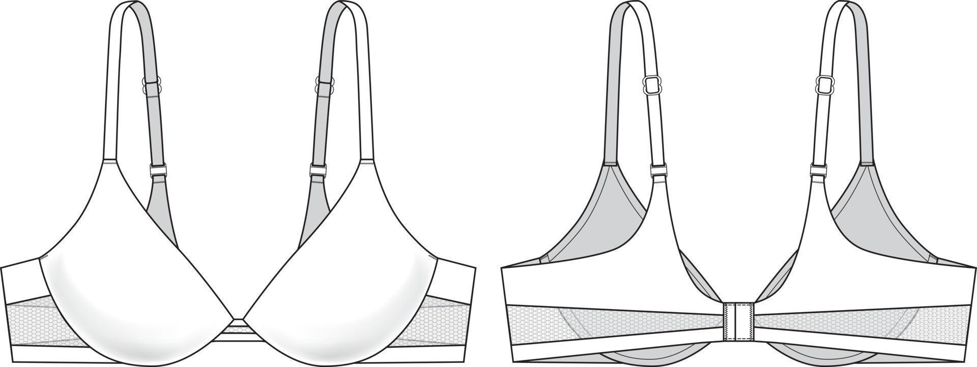 Bonding No Wire Bra technical illustration. Editable lingerie sketch vector