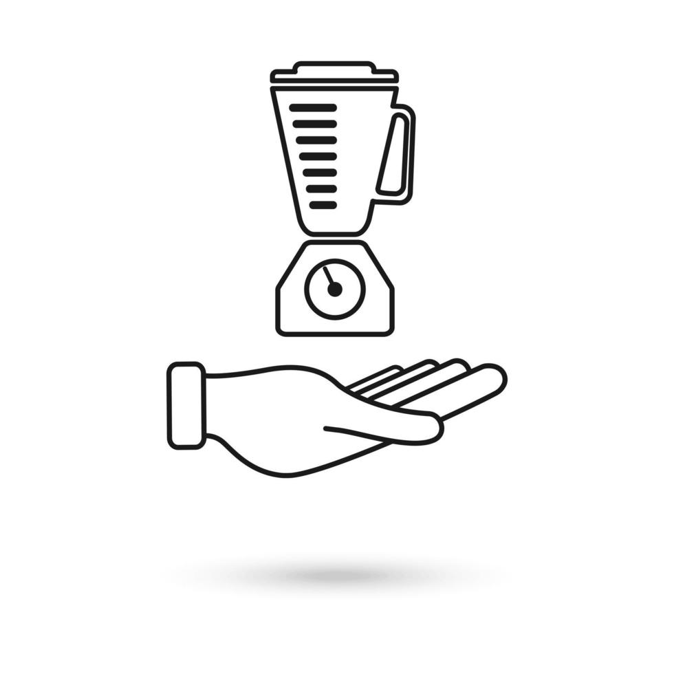 Hand holding blender outline single isolated vector icon