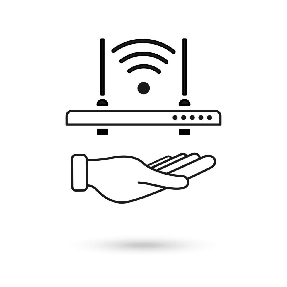 Hand holding Wireless Signal Router Icon. vector