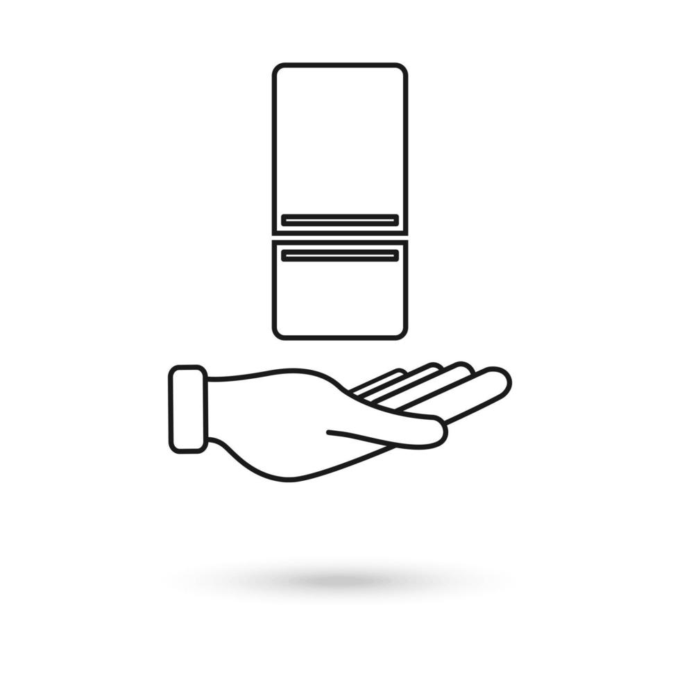 Hand holding Traditional top freezer refrigerator vector