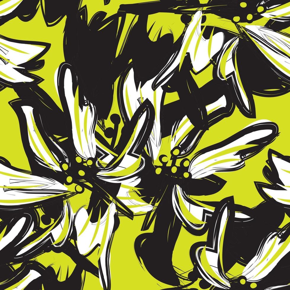 Yellow Floral Brush strokes Seamless Pattern Background vector