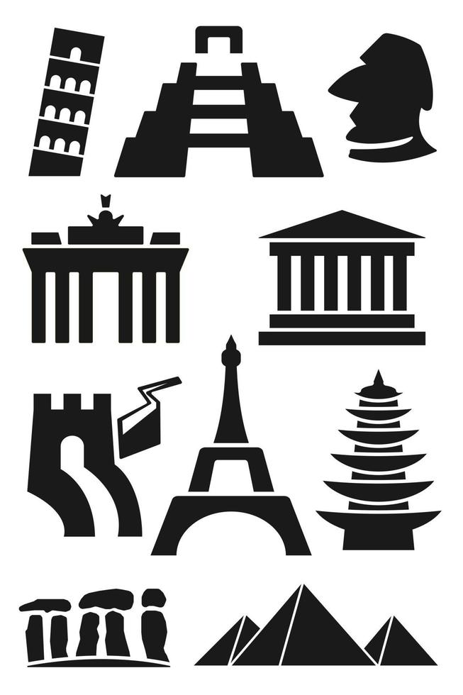 iconos de hito y viajes. serie negra vector