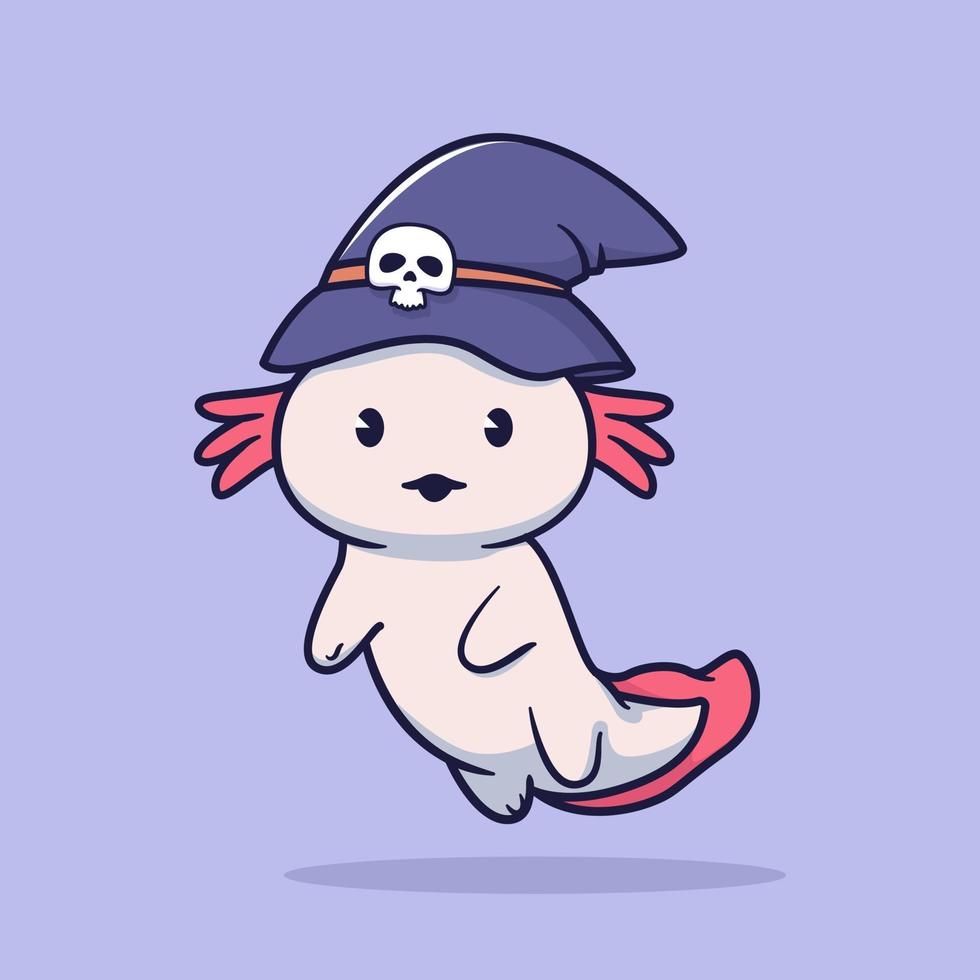 Cute axolotl use witch hat halloween vector