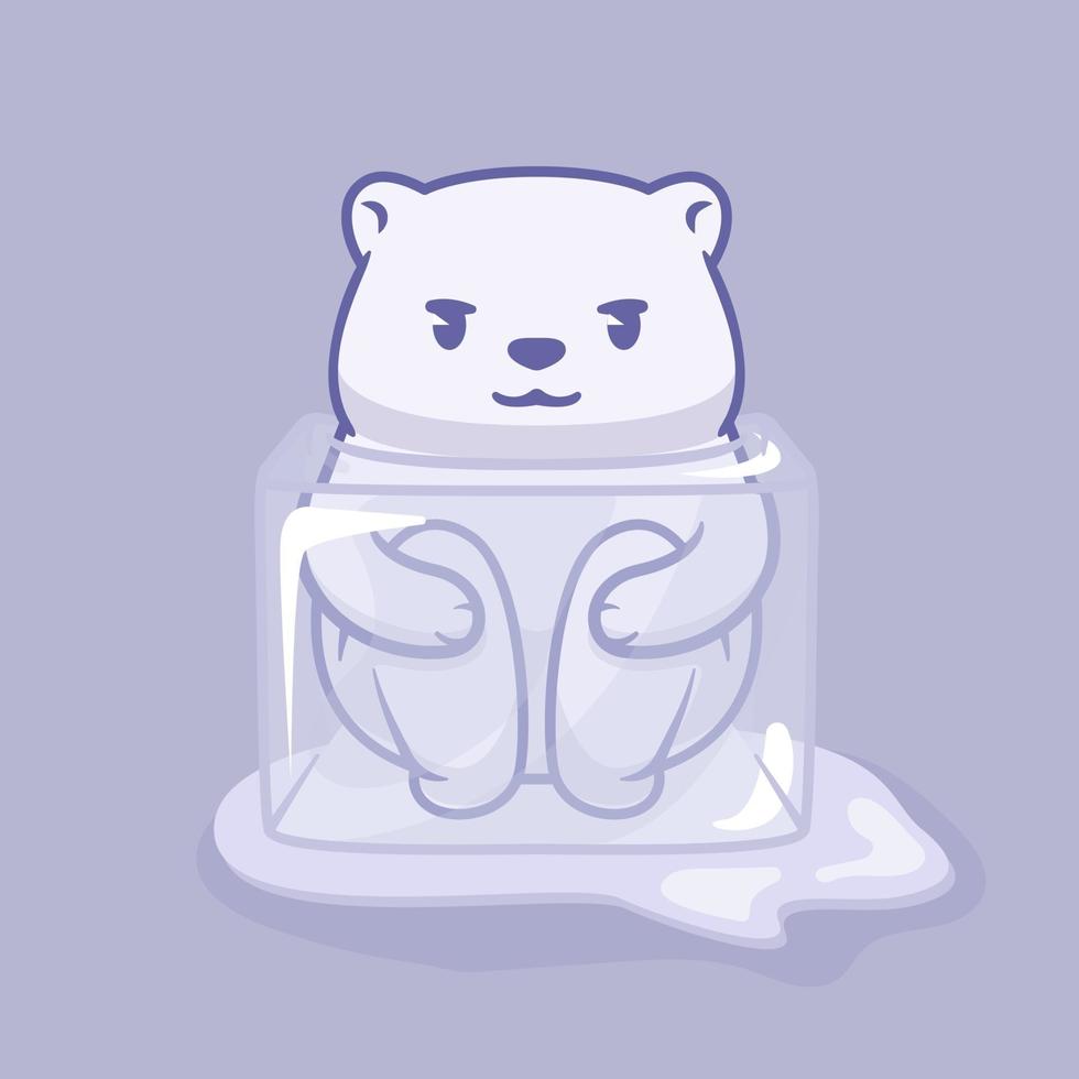 divertido, oso polar, en, un, cubo de hielo, ilustración vector