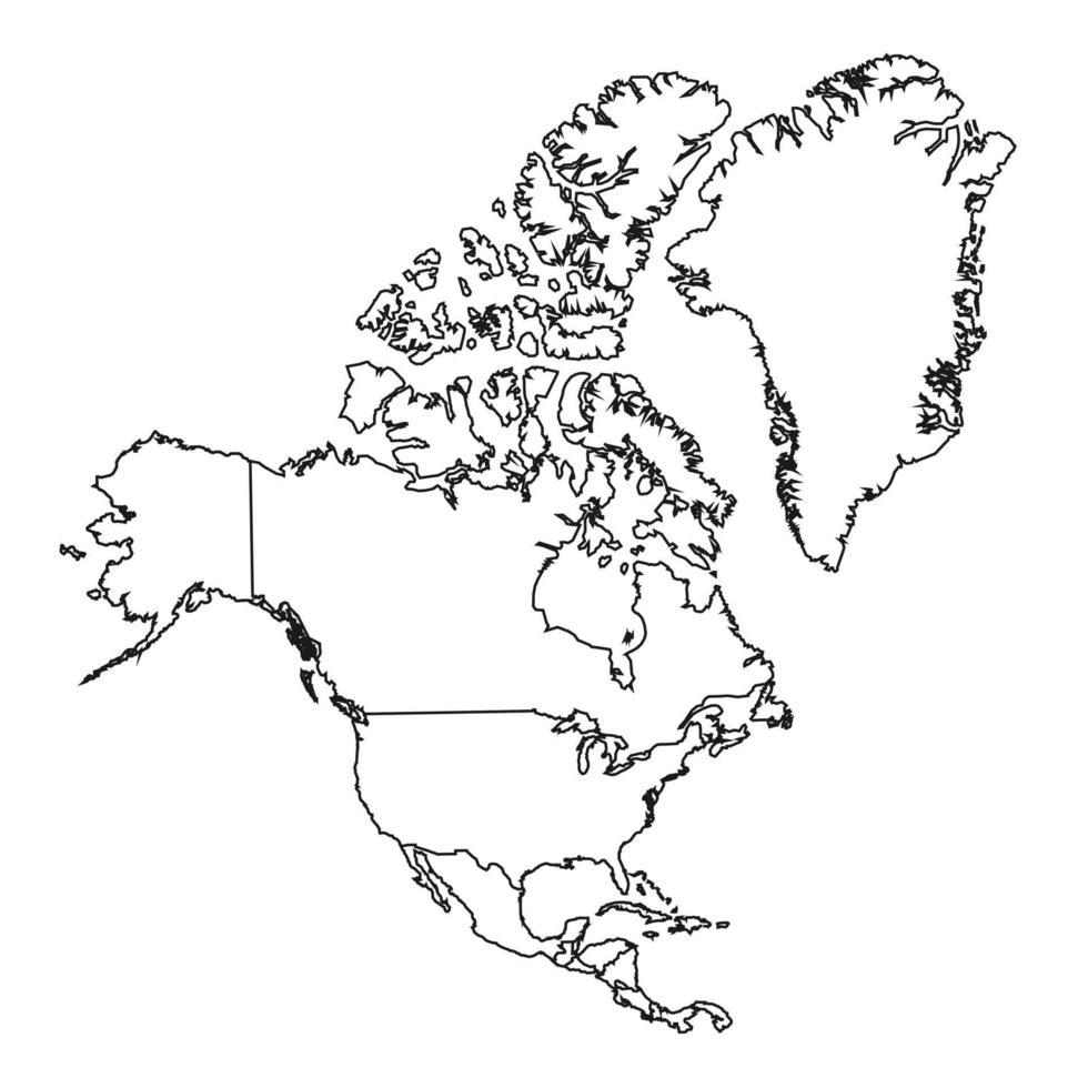 mapa de américa del norte con groenlandia. contorno mapa de américa del norte vector