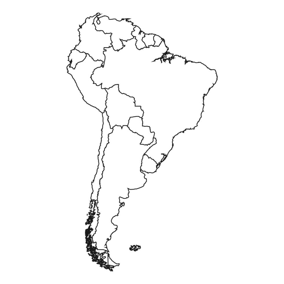 Silhouette Map of South America. vector