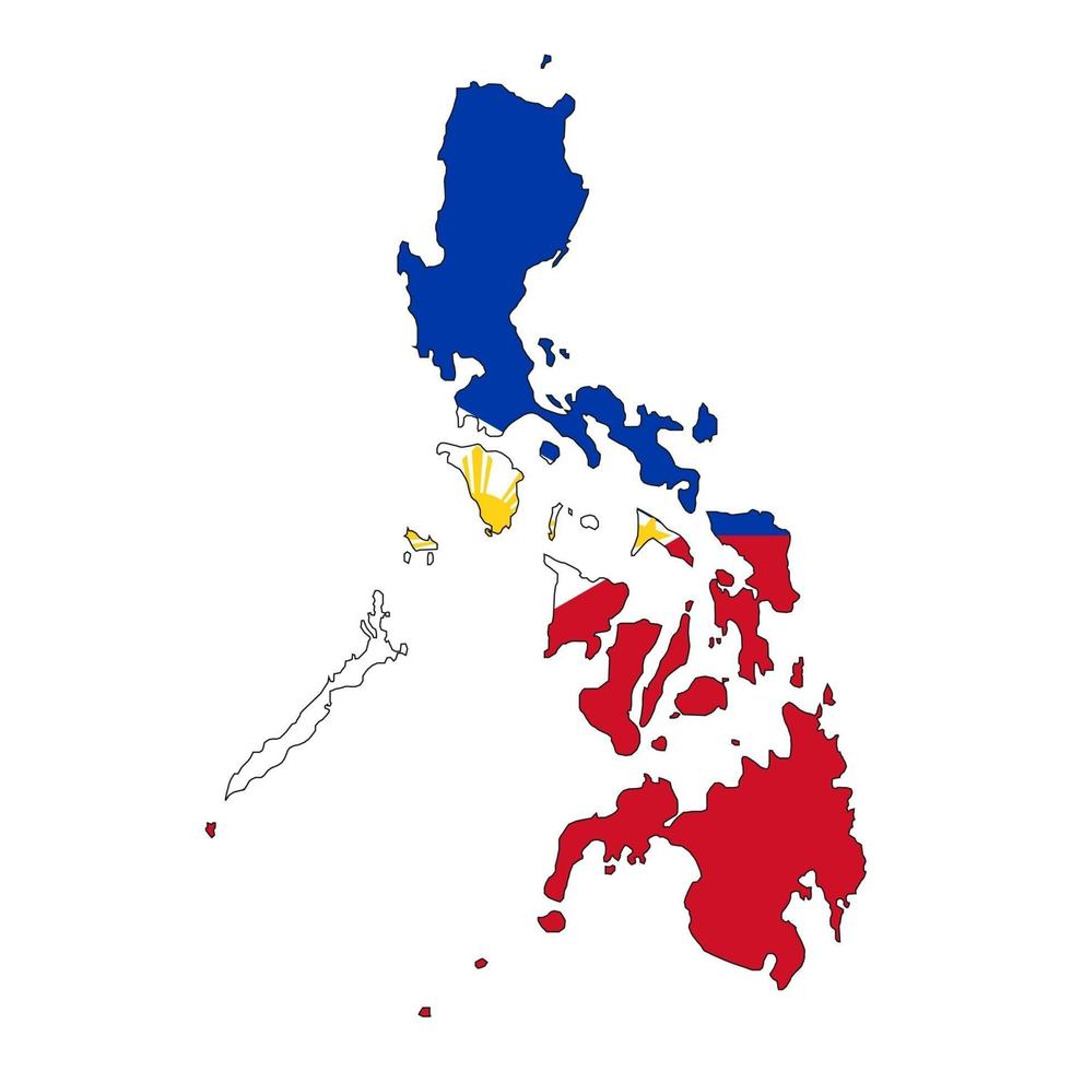 Filipinas mapa silueta con bandera sobre fondo blanco. vector