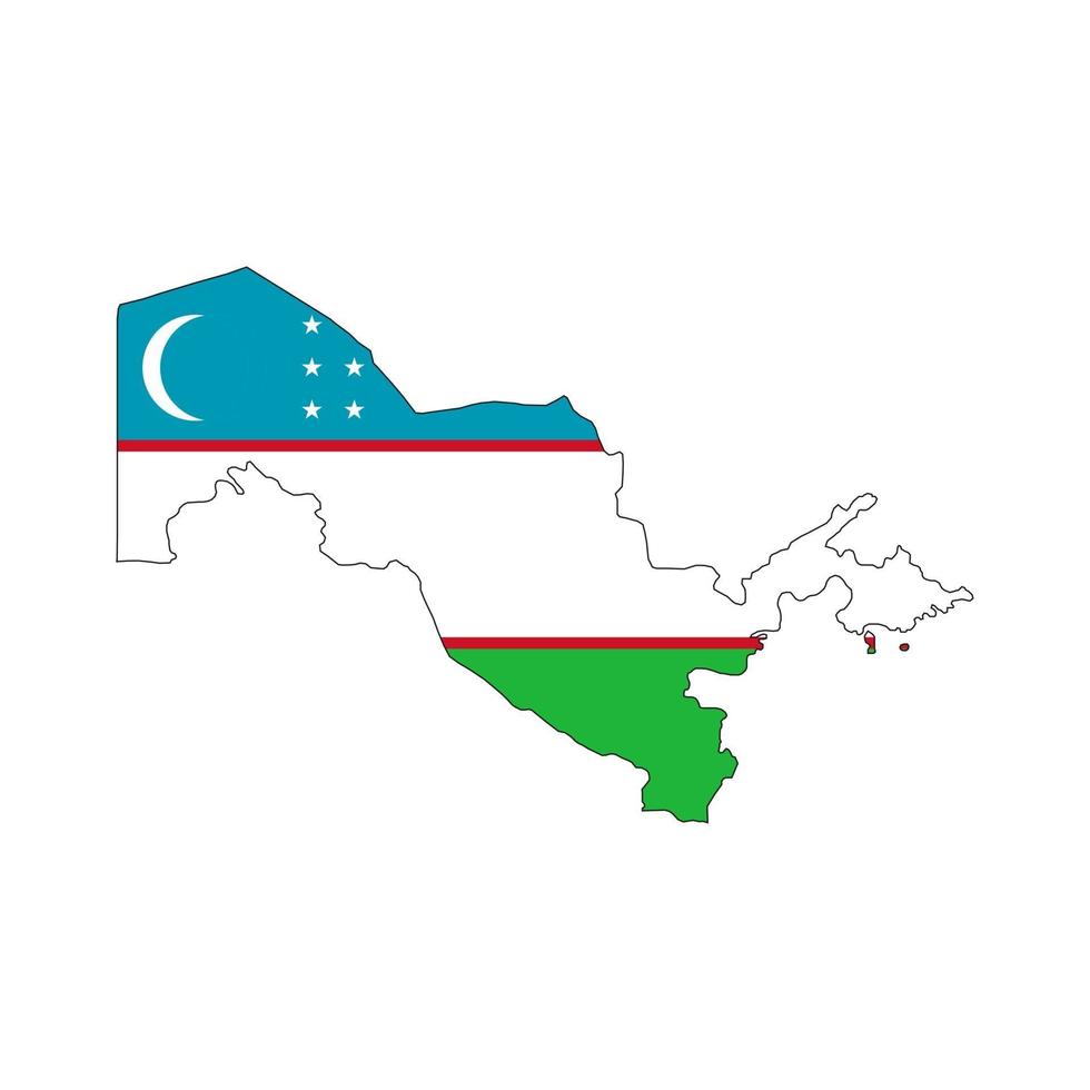 Uzbekistán mapa silueta con bandera sobre fondo blanco. vector