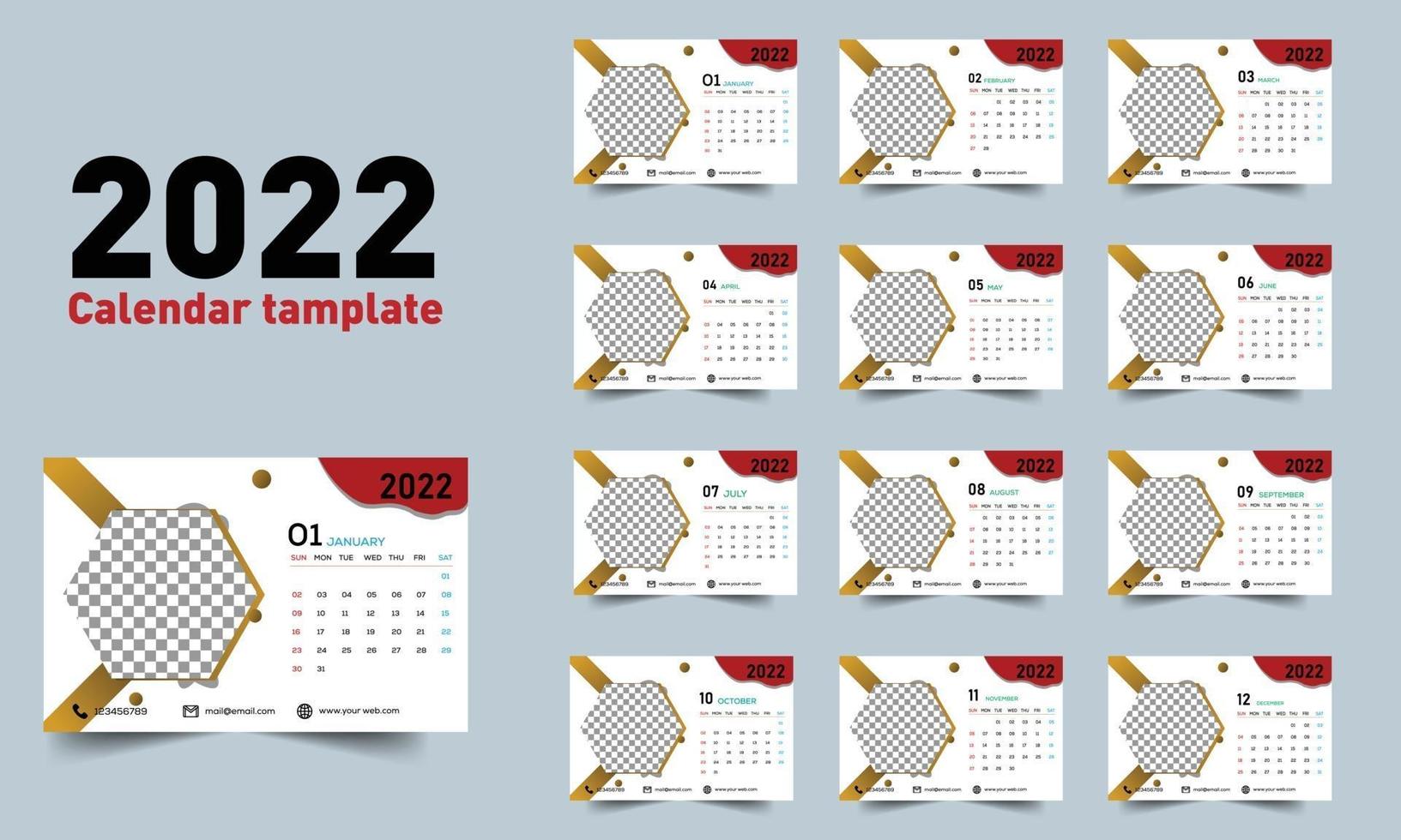 2022 New Year Desk Calendar vector