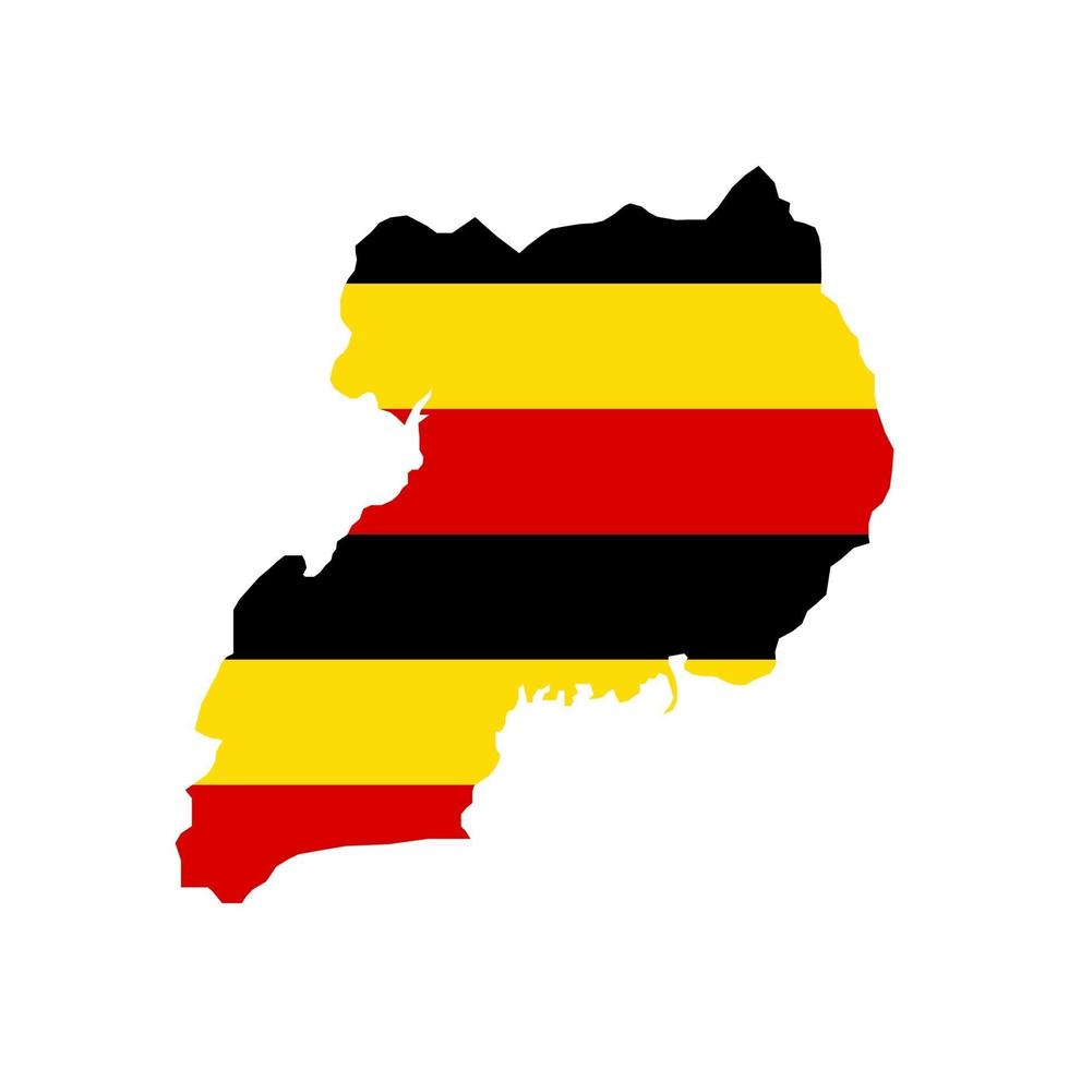 Uganda mapa silueta con bandera sobre fondo blanco. vector