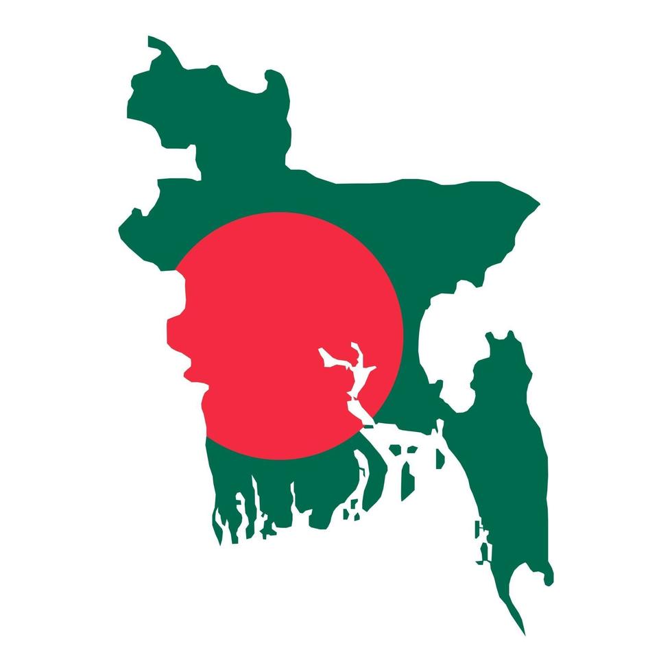 Bangladesh mapa silueta con bandera sobre fondo blanco. vector