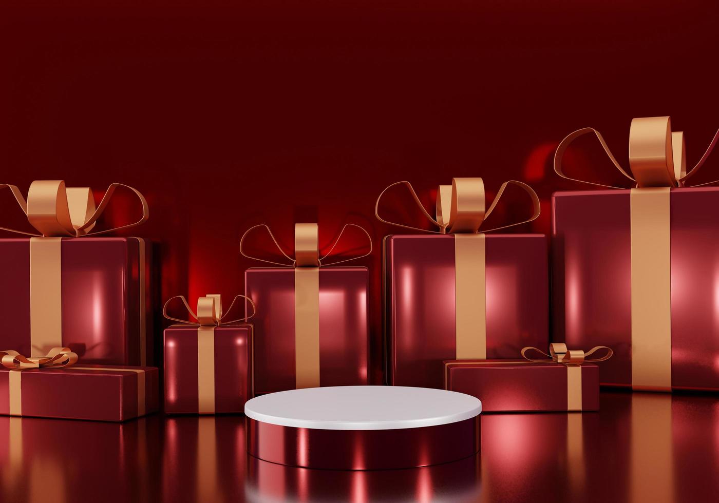 Red White podium in Christmas background 3D mockup product photo