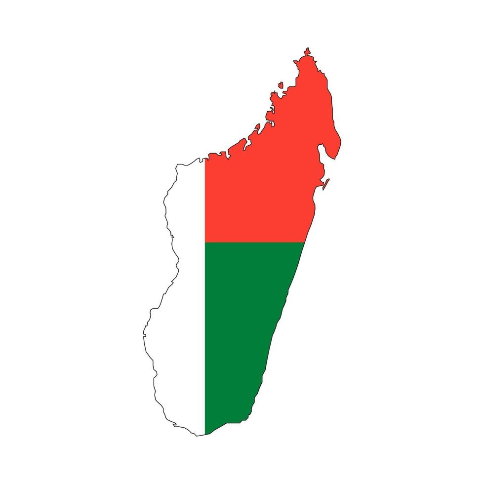 Madagascar mapa silueta con bandera sobre fondo blanco. vector