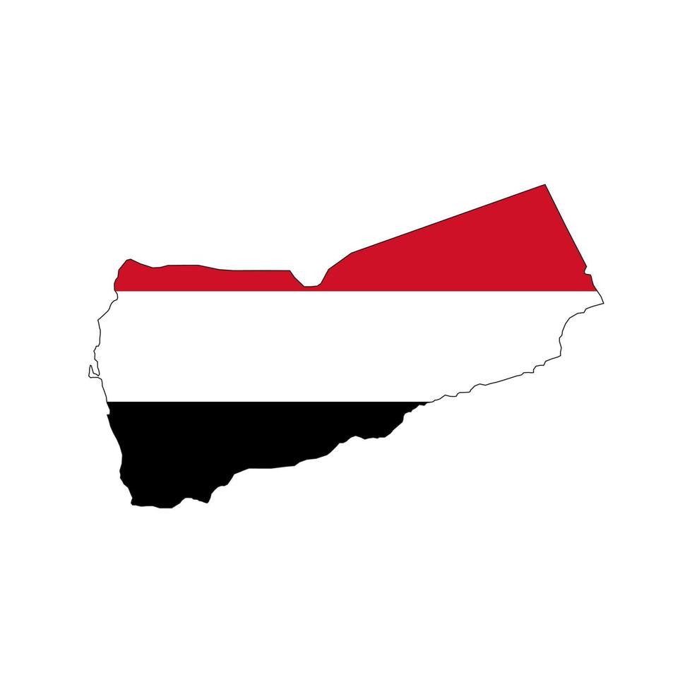 Yemen mapa silueta con bandera sobre fondo blanco. vector