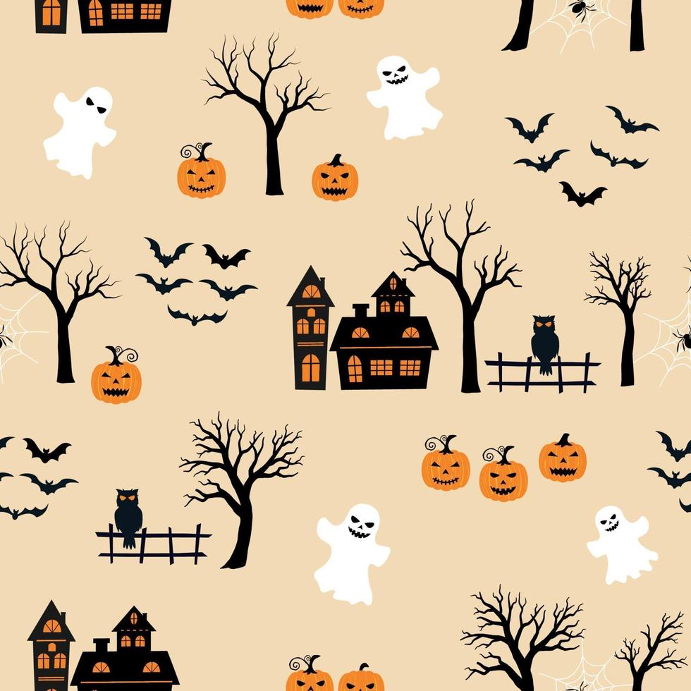 Halloween theme seamless pattern on orange black and white color vector