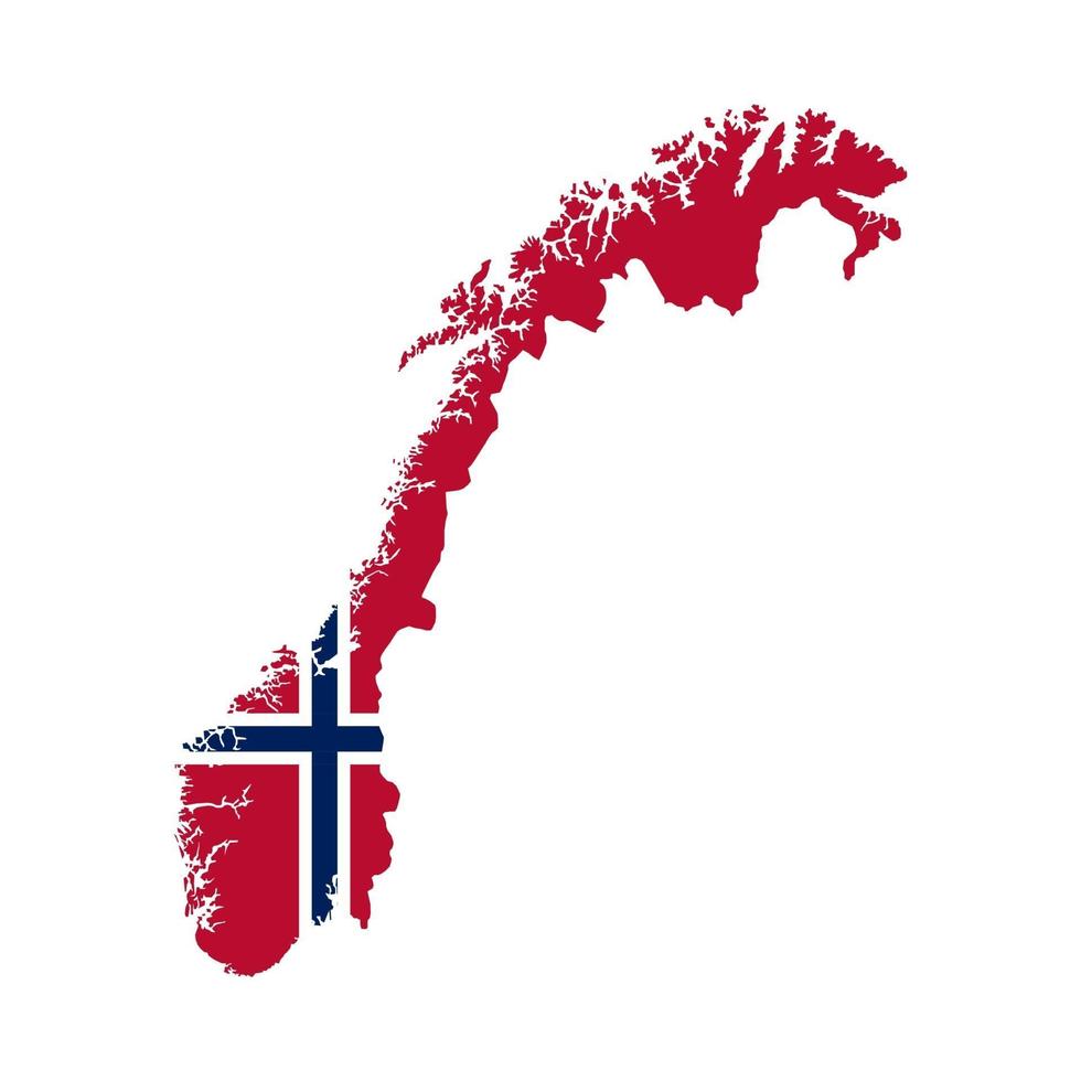 Noruega mapa silueta con bandera sobre fondo blanco. vector