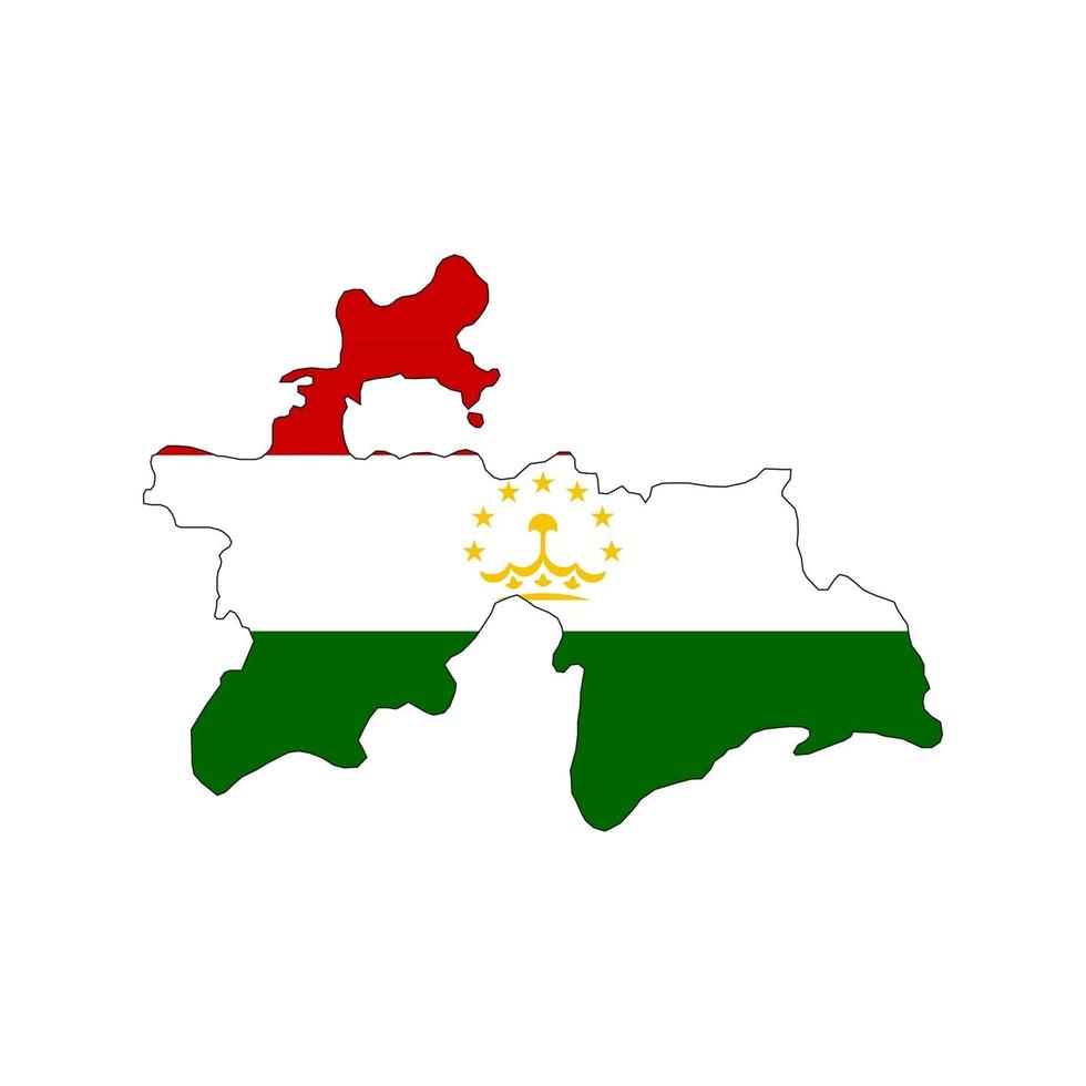 Tayikistán mapa silueta con bandera sobre fondo blanco. vector