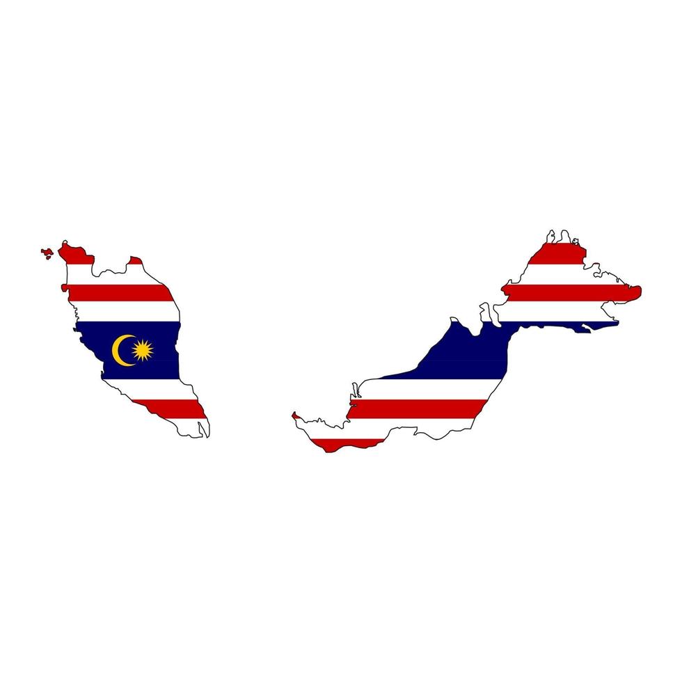 Mapa de Kuala Lumpur silueta con bandera sobre fondo blanco. vector