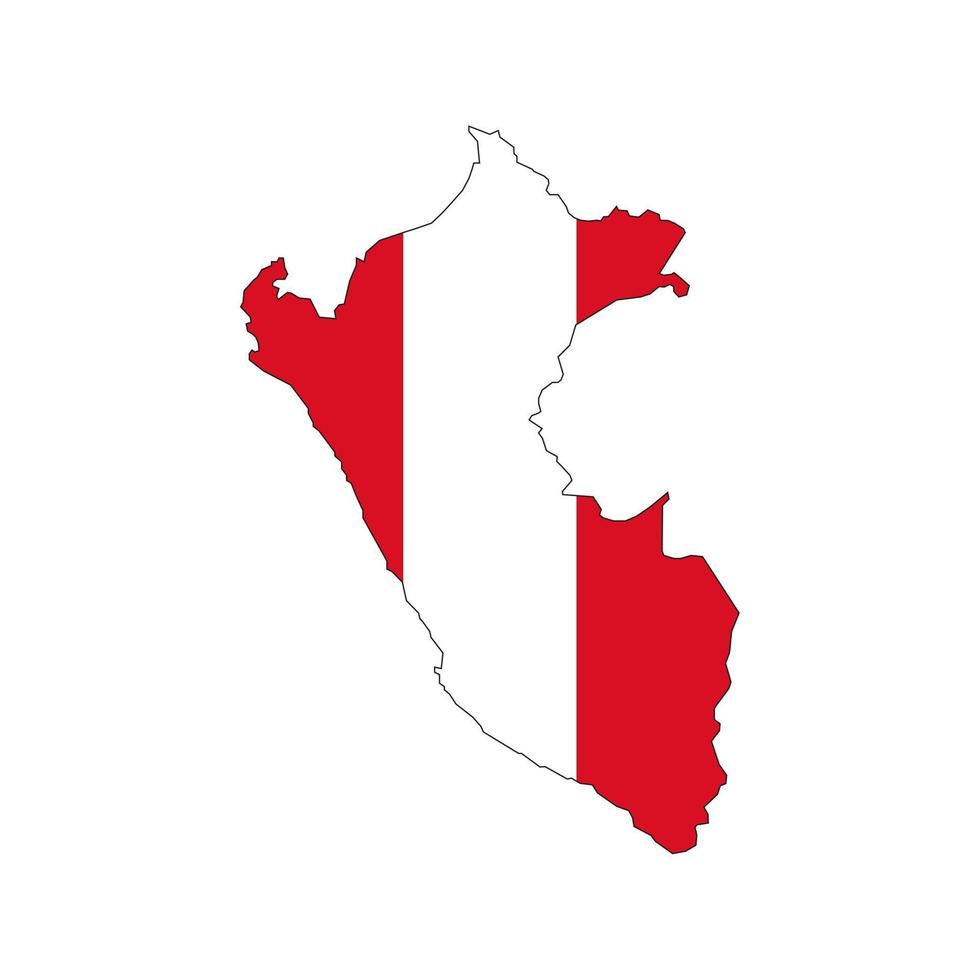 Perú mapa silueta con bandera sobre fondo blanco. vector