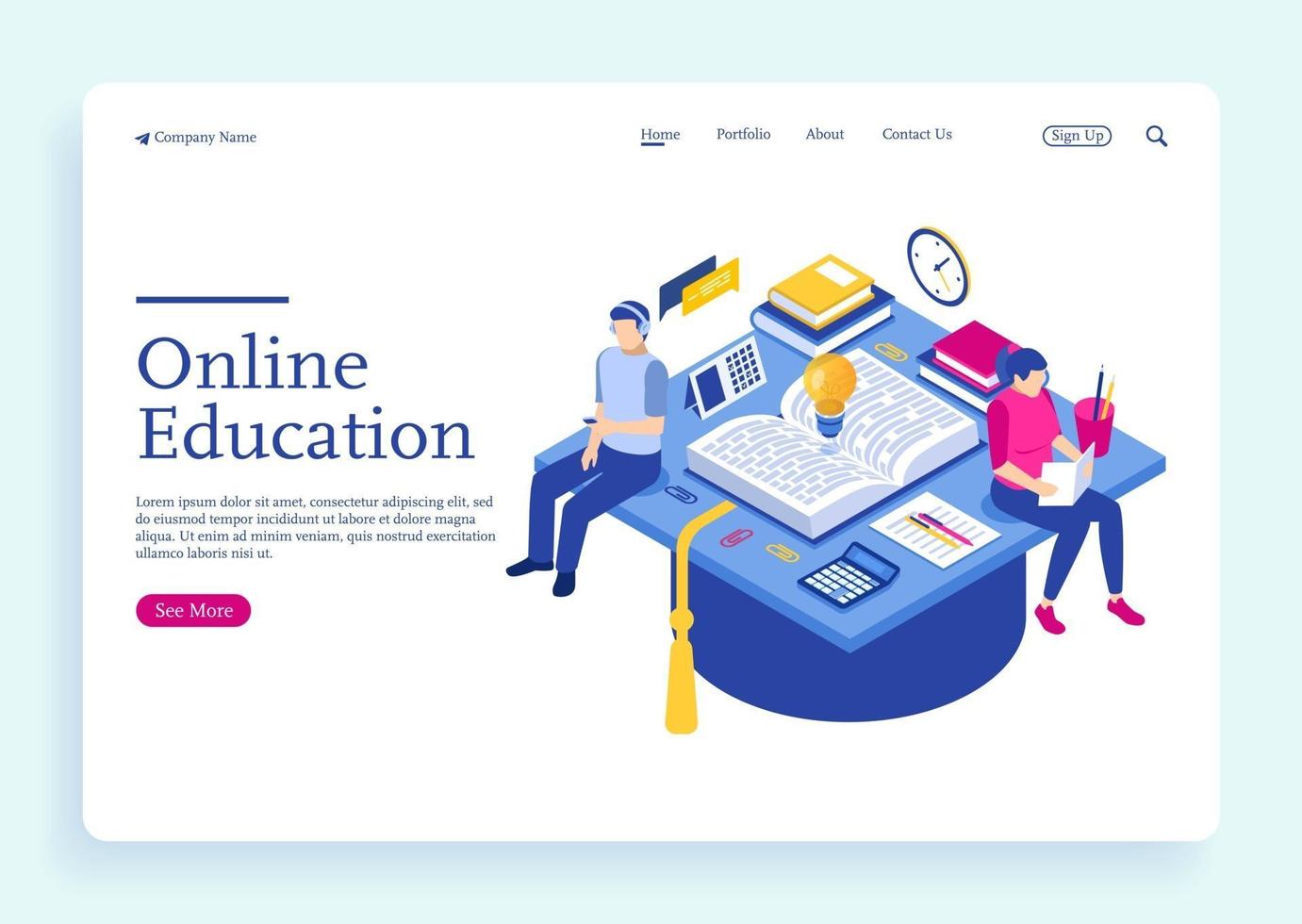 Students characters studying in room with learning skills with online vector