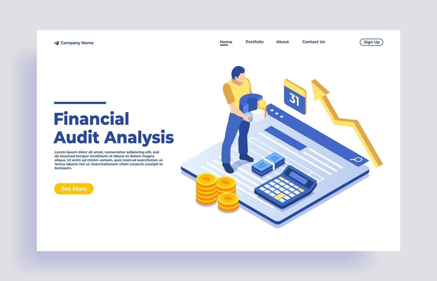 Financial administration and audit isometric concept with character vector