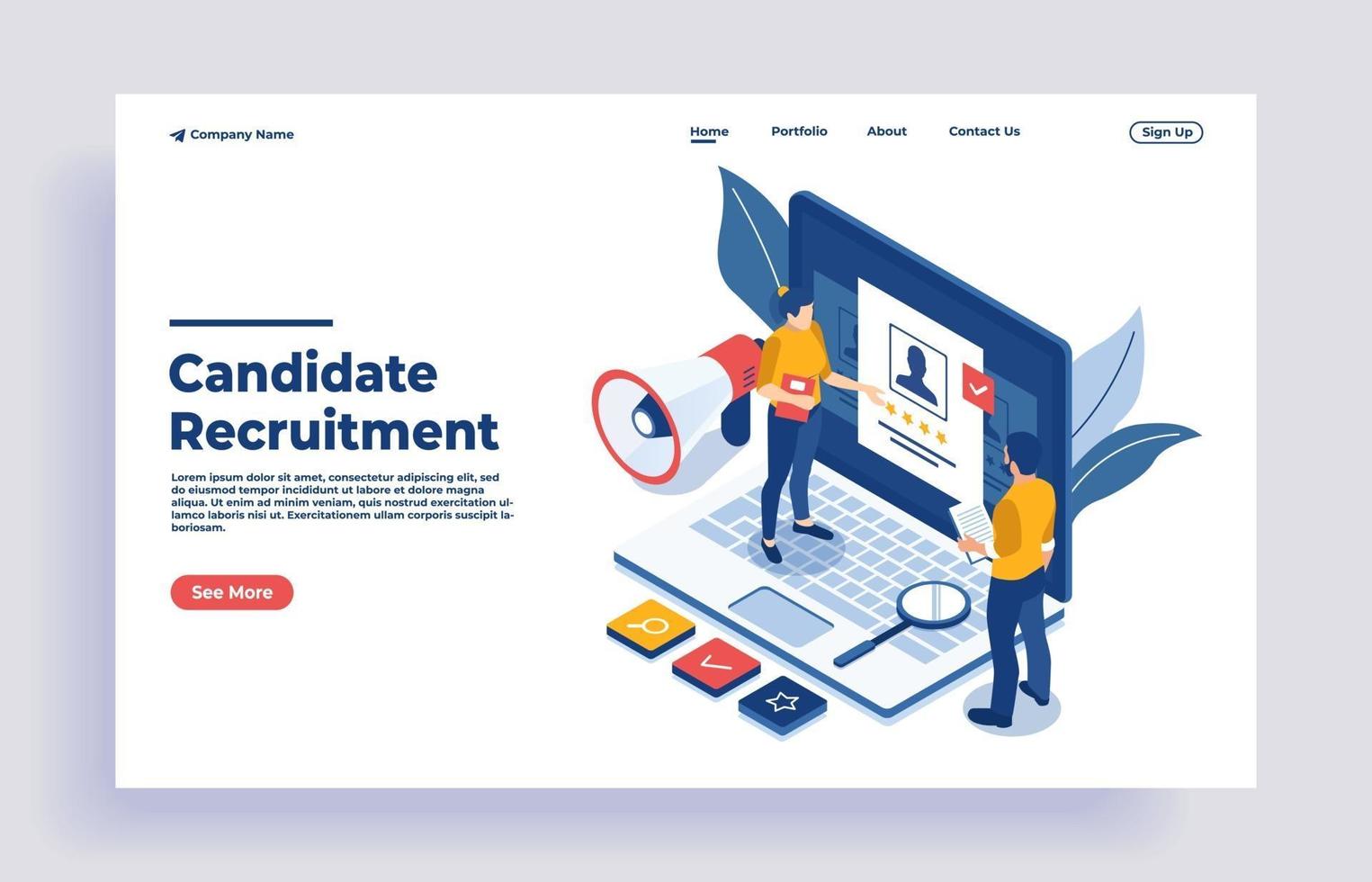 Isometric online job search and recruitment concept we are hiring vector