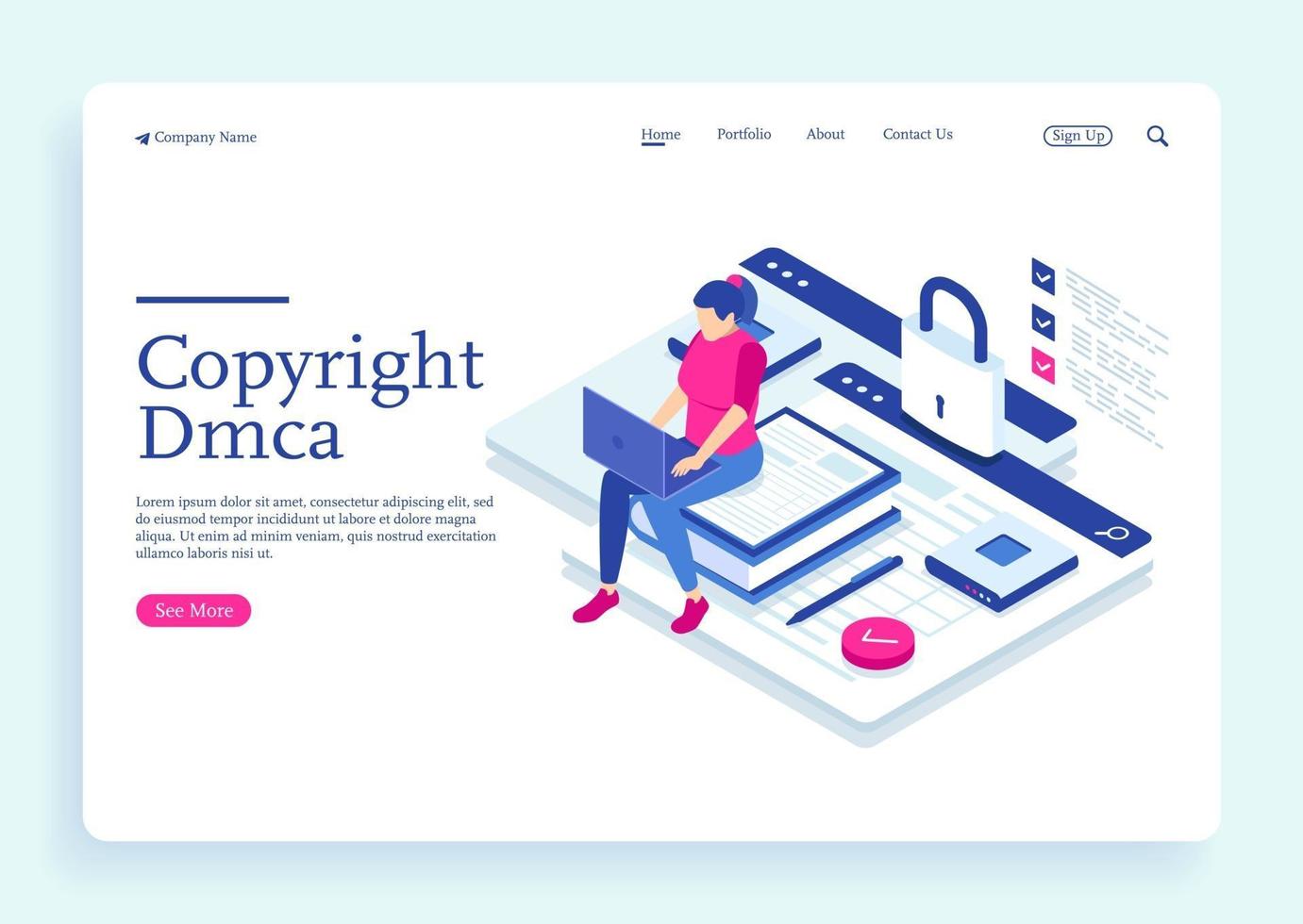 A woman with dmca data copyright and electronic digital contract vector