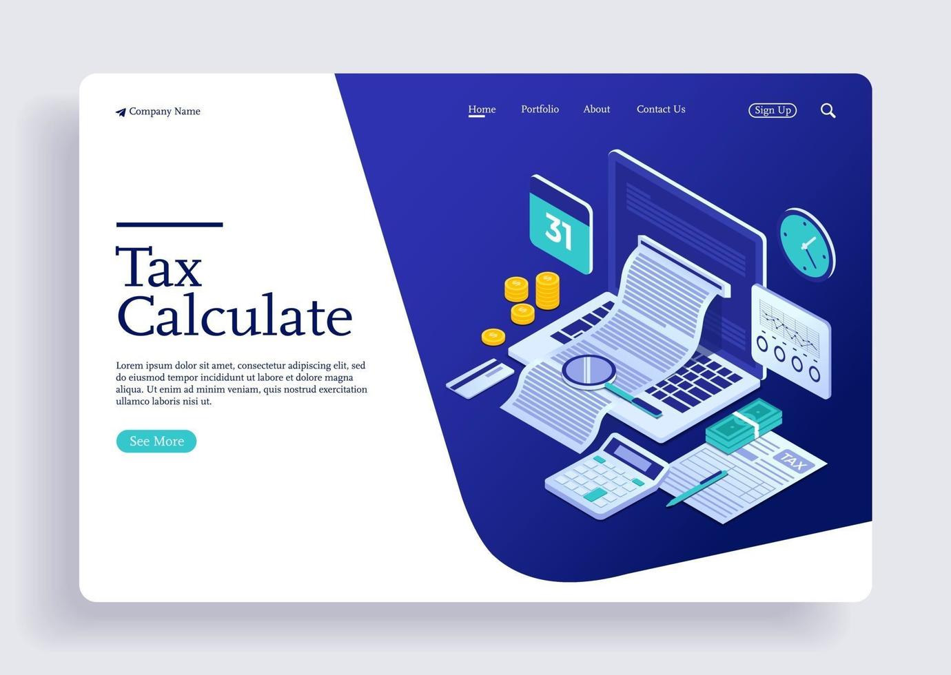 Online official documents for tax calculation isometric concept vector