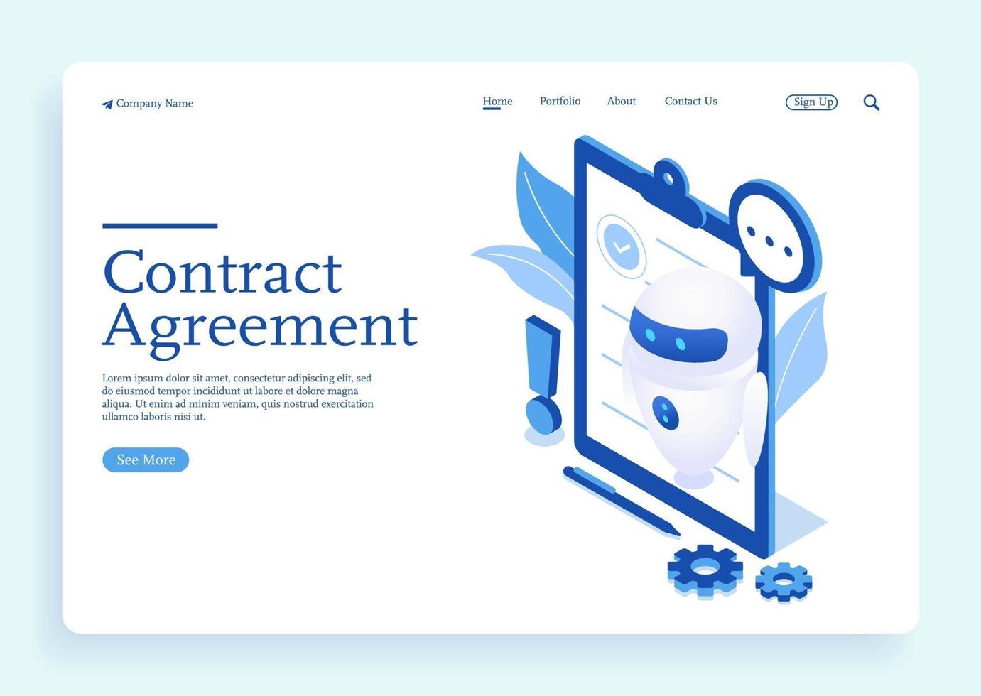 Ai robot character inspecting contract agreement isometric concept vector