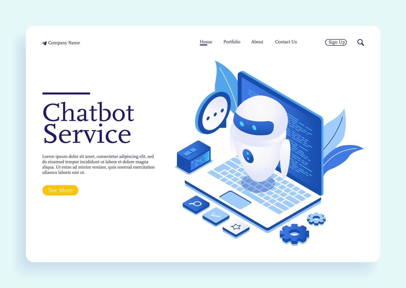 Chatbot or artificial intelligence network concept in isometric vector
