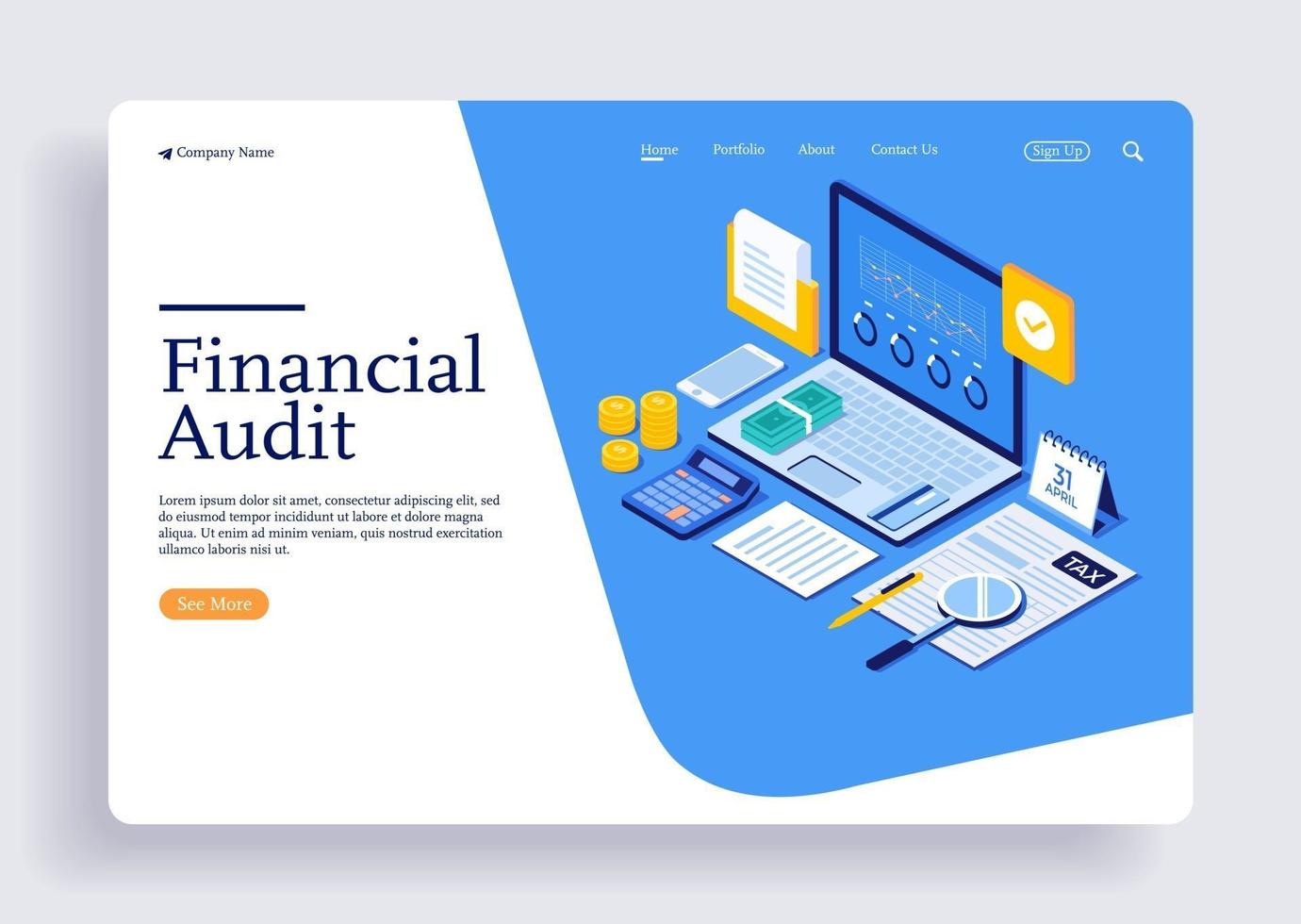 Online financial audit with documents for tax calculation vector