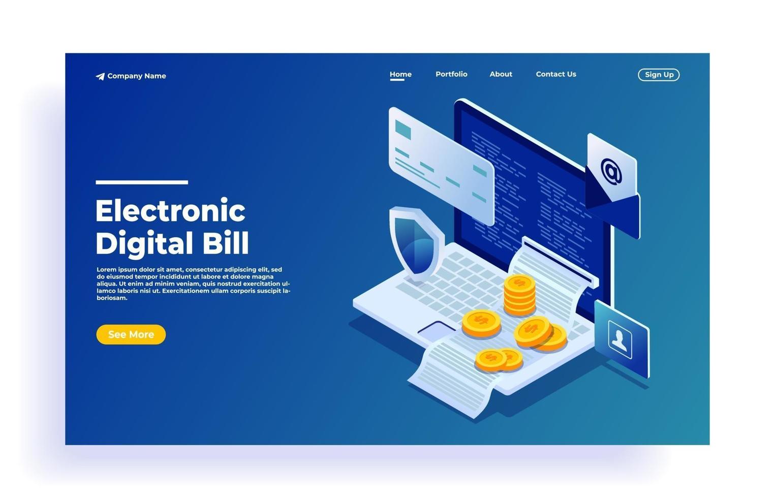 Electronic bill online and pay history finance data protection vector